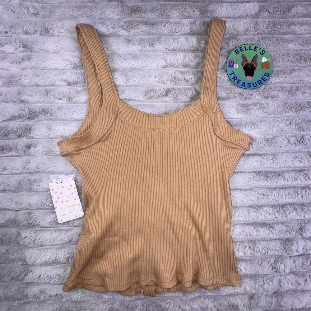 Free People Shirt Women's Medium Caramel Brown Bridgette Ribbed Knit Tank NEW - Picture 7 of 7